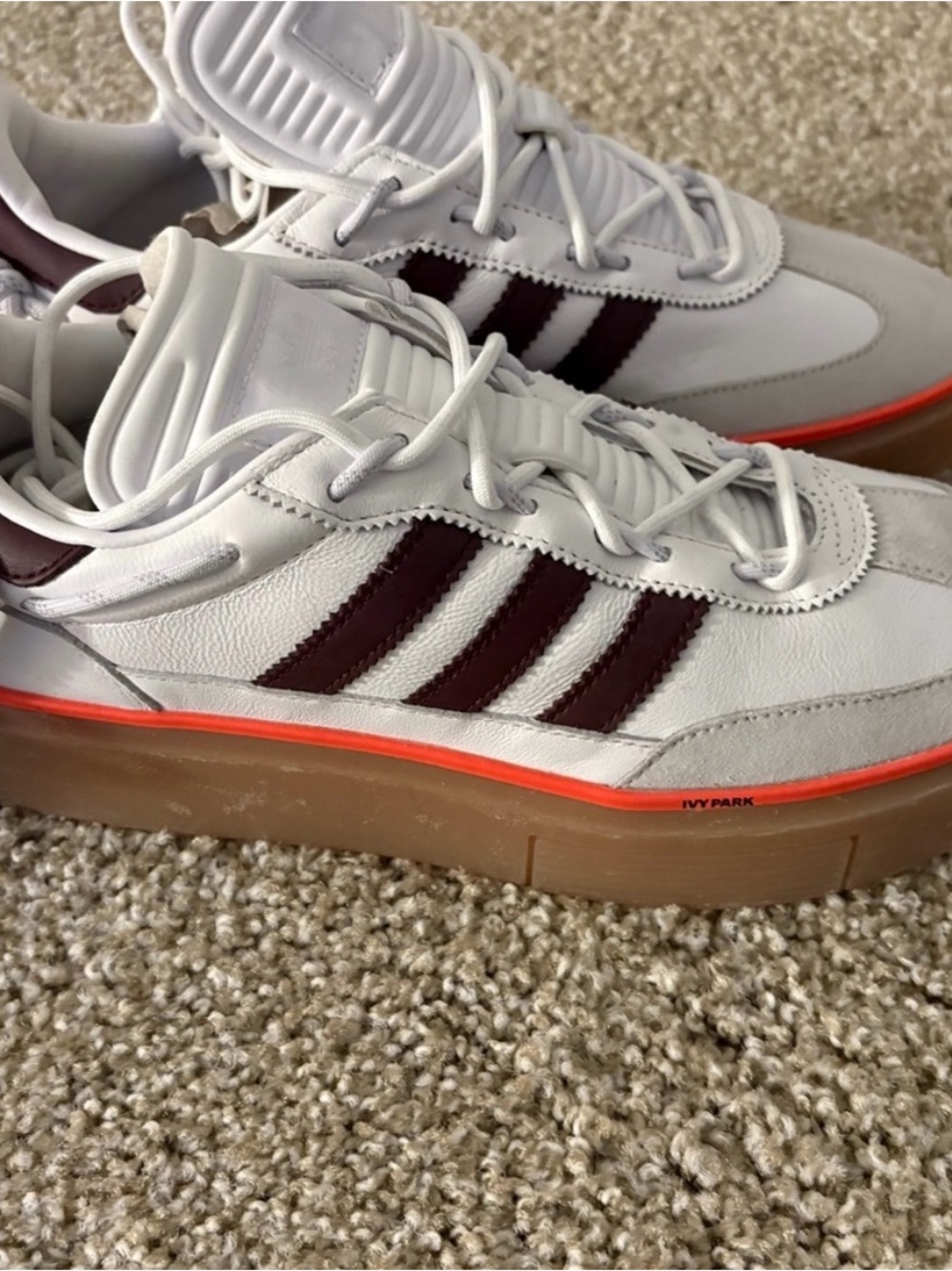 IVY PARK White Sneakers with Burgundy Stripes and Orange Trim